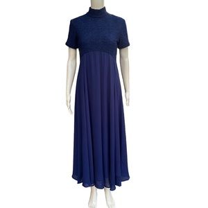 Vintage Bonnie Strauss Navy Blue Lace and Chiffon Fit and Flare Maxi Dress
